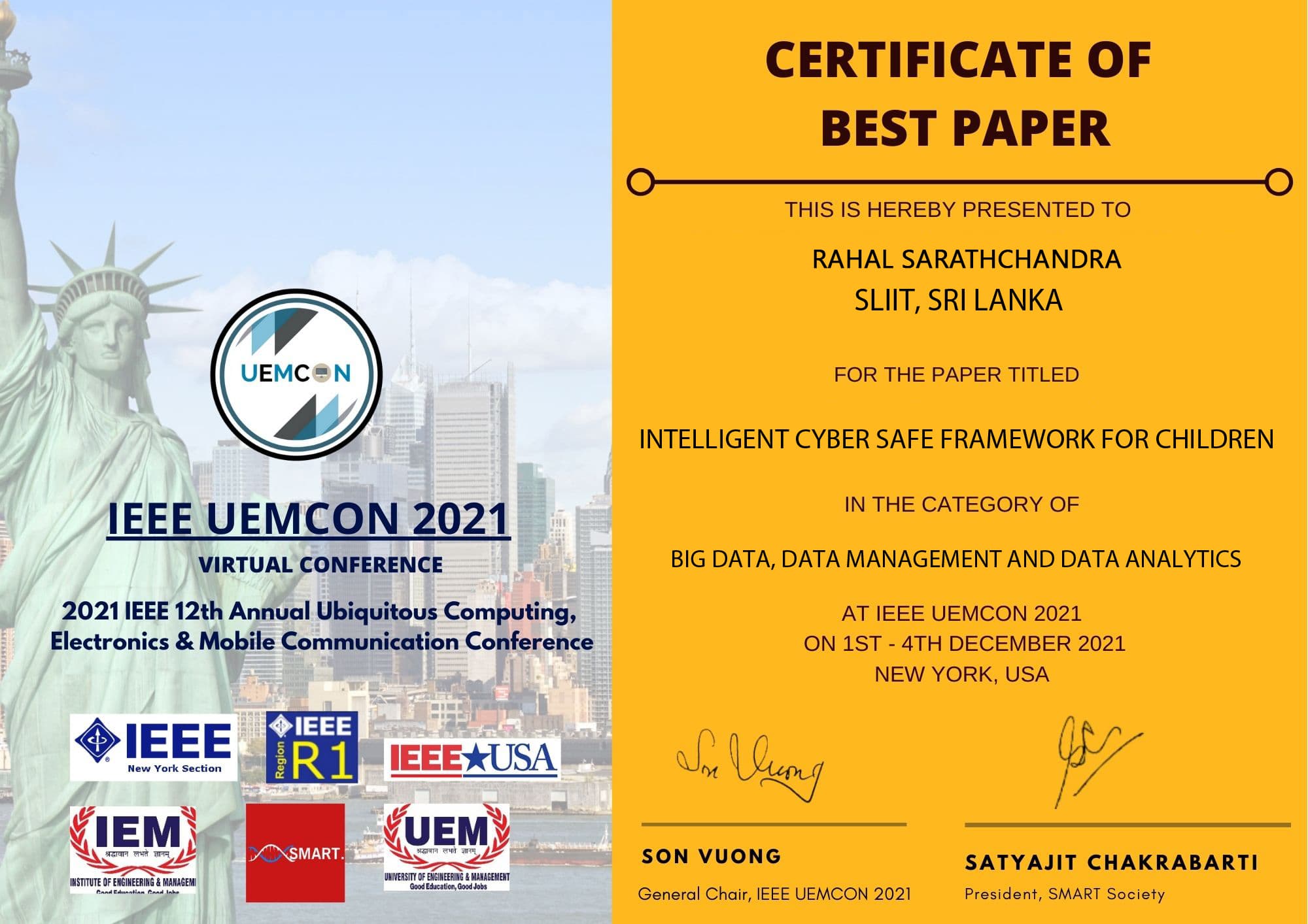 Certificate of Best Paper