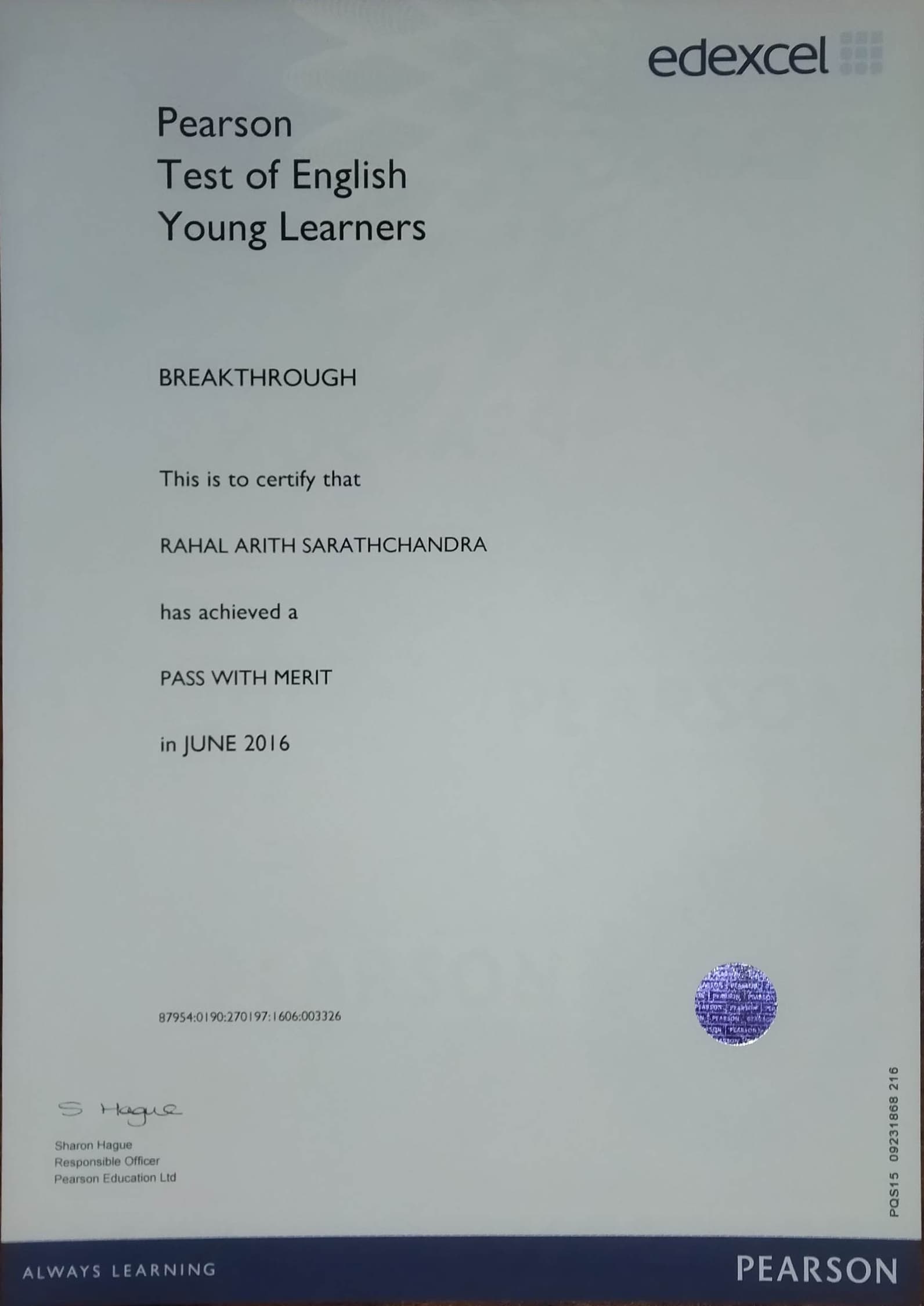 Pearson Test of English - Young Learners