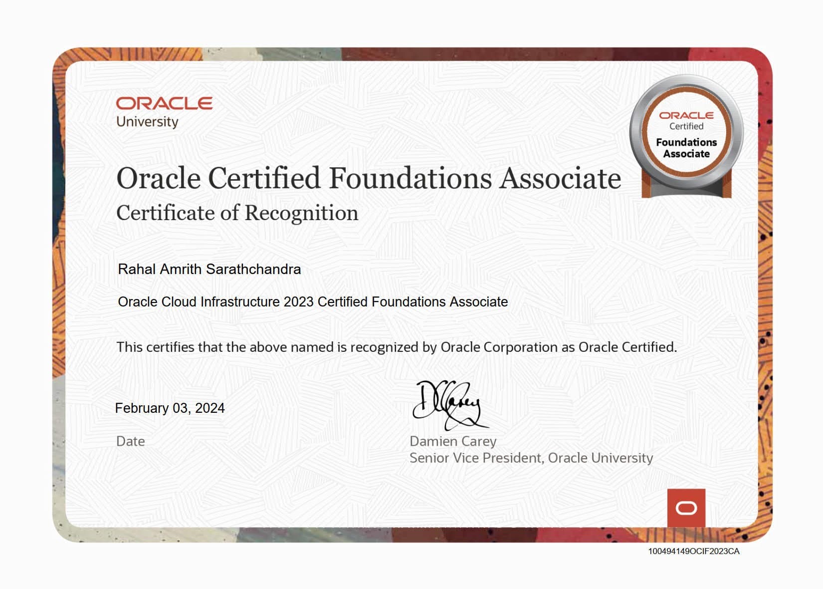 Oracle Certified Foundation Associate